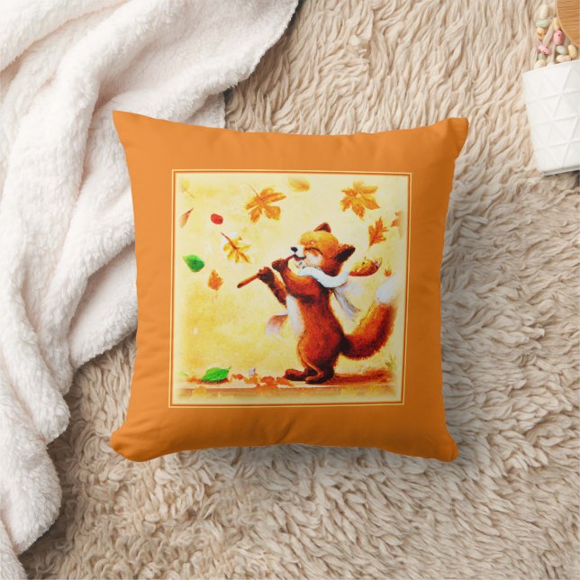 Painting Of a Happy Singing Red Fox. Buy Now Cushion (Blanket)