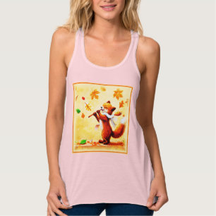 Painting Of a Happy Singing Red Fox. Buy Now Singlet