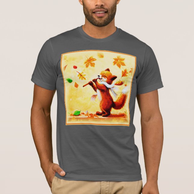 Painting Of a Happy Singing Red Fox. Buy Now T-Shirt (Front)