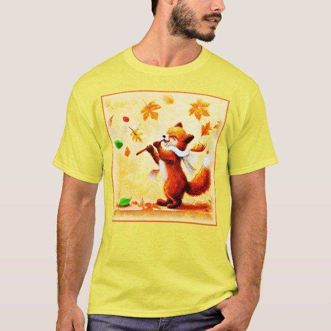 Painting Of a Happy Singing Red Fox. Buy Now T-Shirt (Front)
