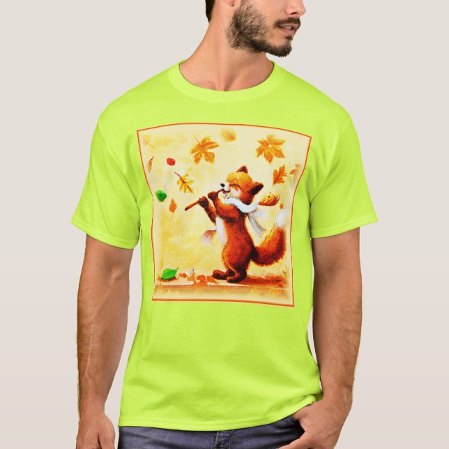 Painting Of a Happy Singing Red Fox. Buy Now T-Shirt (Front)
