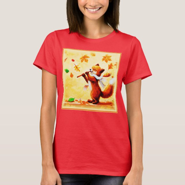 Painting Of a Happy Singing Red Fox. Buy Now T-Shirt (Front)