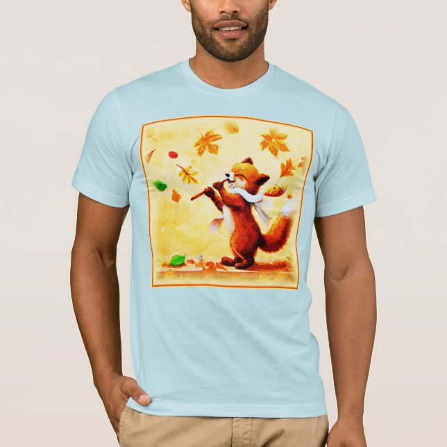 Painting Of a Happy Singing Red Fox. Buy Now T-Shirt (Front)