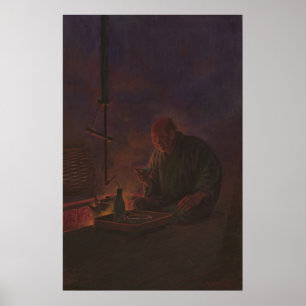 Painting of a Japanese Man Drinking Sake Poster