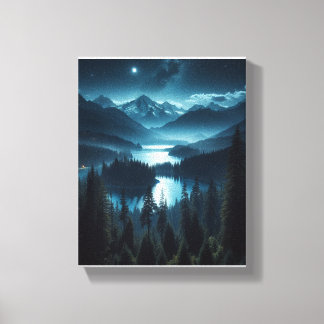 Painting Of A Moonlit Forest Canvas Print