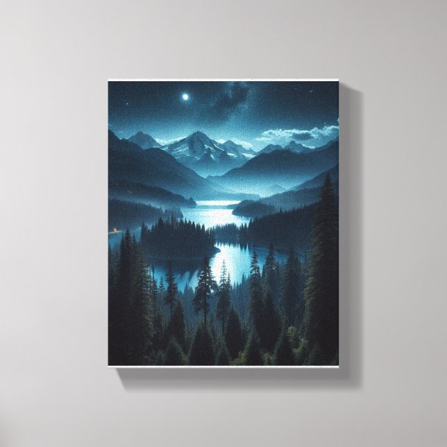 Painting Of A Moonlit Forest Canvas Print (Front)