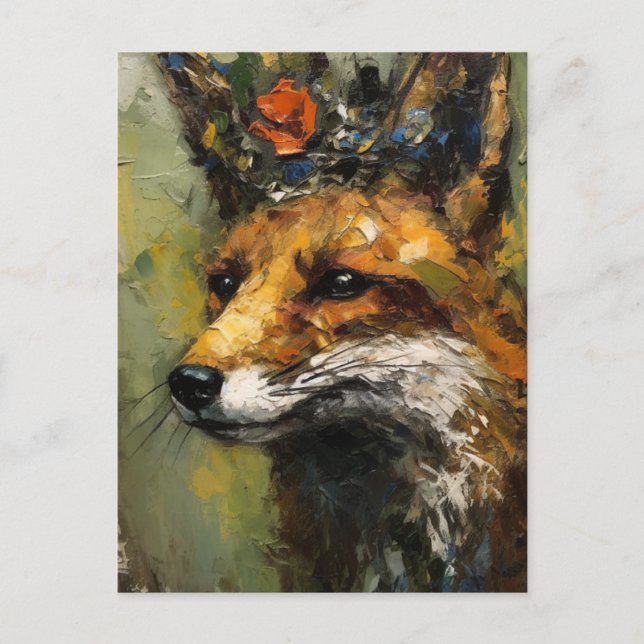 Painting of a Red Fox in a Crown Postcard (Front)