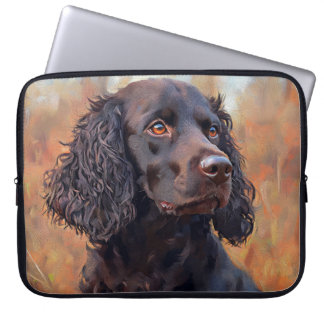 PAINTING OF A WHITE AMERICAN WATER SPANIEL DOG LAPTOP SLEEVE