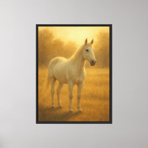 Painting of a White Horse in Gold Sunlight Canvas Print