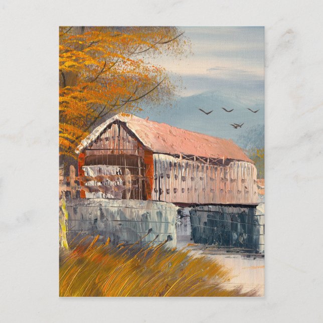 Painting Of An Old Pennsylvania Covered Bridge Postcard (Front)