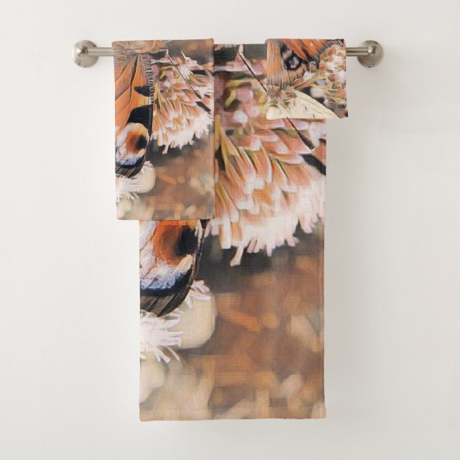 Painting of an orange butterfly on flowers bath to bath towel set (Insitu)