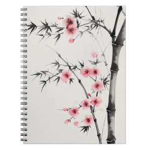 Painting of bamboo and cherry blossoms in wash  notebook