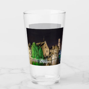 Painting of Bruges old town and Belfry tower Glass