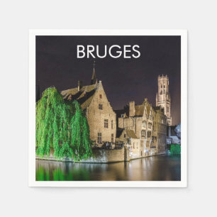 Painting of Bruges old town and Belfry tower Napkin