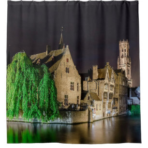 Painting of Bruges old town and Belfry tower Shower Curtain