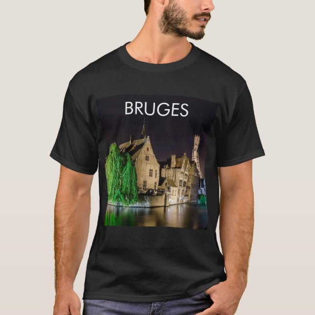 Painting of Bruges old town and Belfry tower T-Shirt (Front)