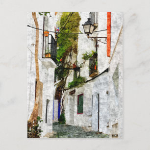 Painting of Cadaques city in Spain, travel Postcard