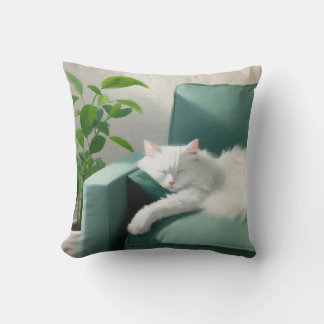 Painting of Cat Sleeping on a Green Couch Cushion