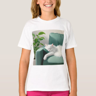 Painting of Cat Sleeping on a Green Couch T-Shirt