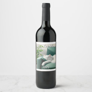Painting of Cat Sleeping on a Green Couch Wine Label