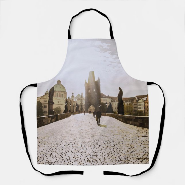 Painting of Charles bridge in Prague on sunrise Apron (Front)