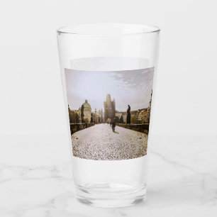 Painting of Charles bridge in Prague on sunrise Glass