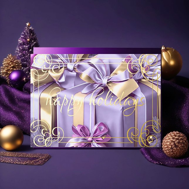 Painting of Christmas Gifts Lavender Purple Holiday Card (Creator Uploaded)