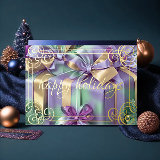 Painting of Christmas Gifts Lavender Purple Mint Holiday Card
