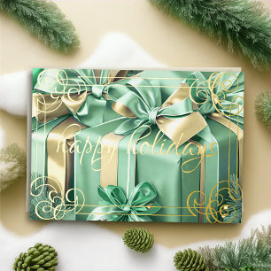 Painting of Christmas Gifts Mint Green Holiday Card