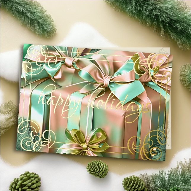 Painting of Christmas Gifts Peach Mint Holiday Card (Creator Uploaded)