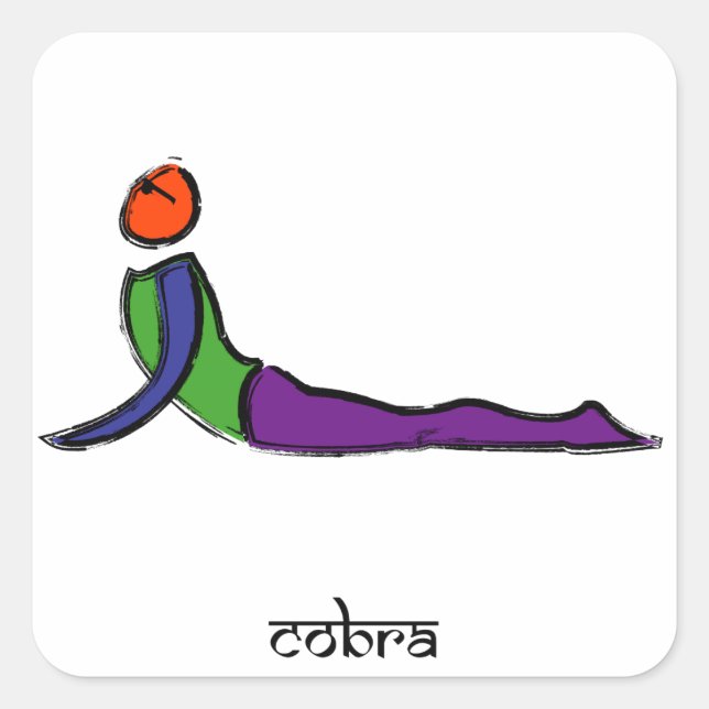 Painting of cobra yoga pose with Sanskrit text. Square Sticker (Front)
