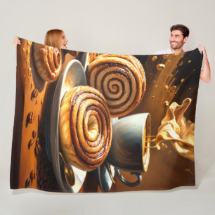 Painting of Coffee Cup and Cinnamon Rolls Abstract Fleece Blanket