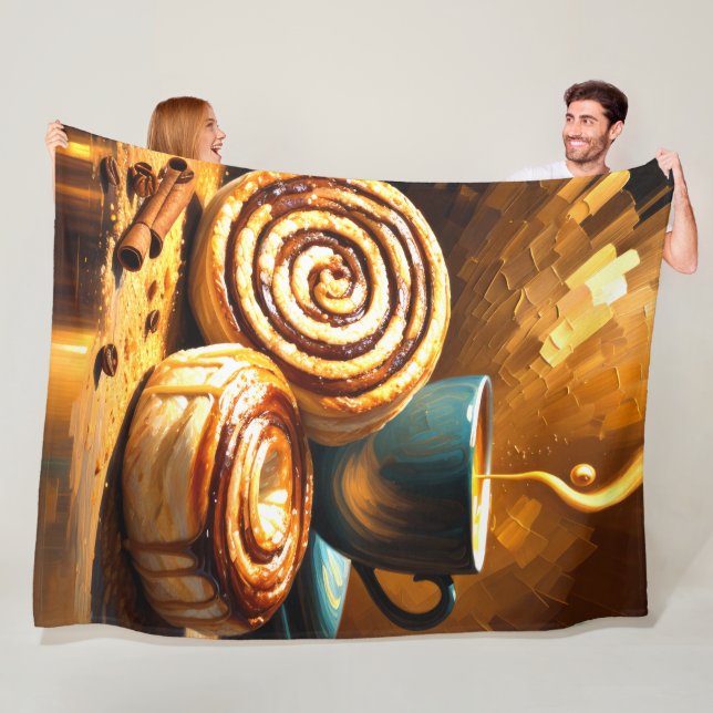 Painting of Coffee Cup and Cinnamon Rolls Abstract Fleece Blanket (In Situ)