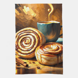 Painting of Coffee Cup and Cinnamon Rolls Abstract Tea Towel