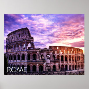 Painting of Colosseum in Rome at sunset Poster