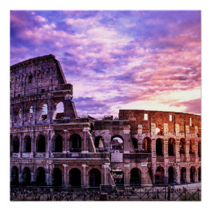 Painting of Colosseum in Rome at sunset Poster