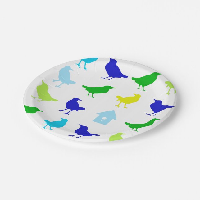 Painting of Coloured Birds by Chariklia Zarris Paper Plate (Angled)