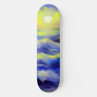 Painting of dark blue sea waves under the sun skateboard
