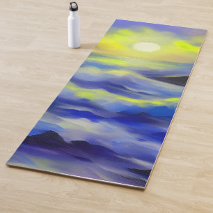 Painting of dark blue sea waves under the sun yoga mat