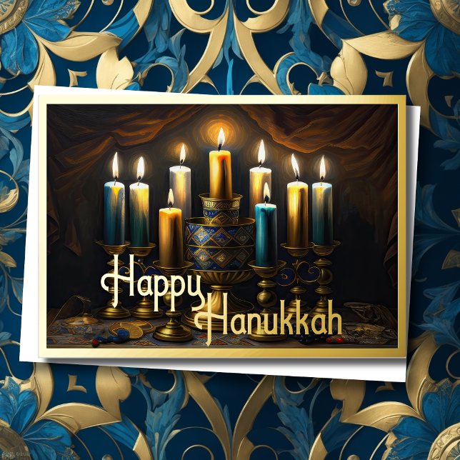 Painting of Elegant Menorah Gold Blue (Creator Uploaded)
