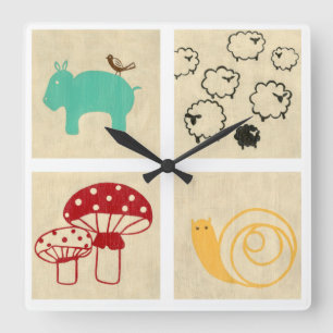 Painting of Four Children's Wood Blocks Square Wall Clock