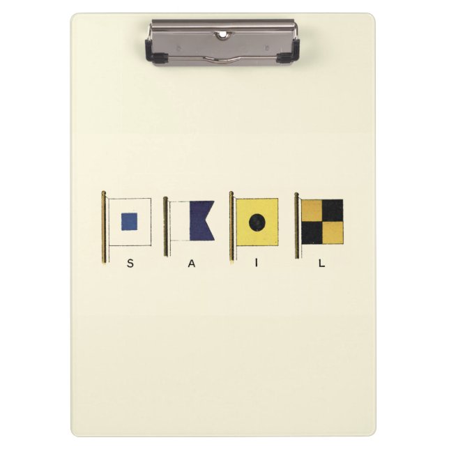 Painting of Four Flags with Sail Written Beneath Clipboard (Front)