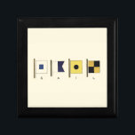 Painting of Four Flags with Sail Written Beneath Gift Box<br><div class="desc">A not so subtle entreaty to travel the seas,  this painting features four flags with the word "sail" written beneath them. Do you feel the call of the ocean? A perfect gift for that special someone you want to take a cruise with you!</div>