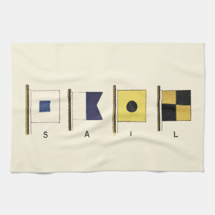 Painting of Four Flags with Sail Written Beneath Tea Towel