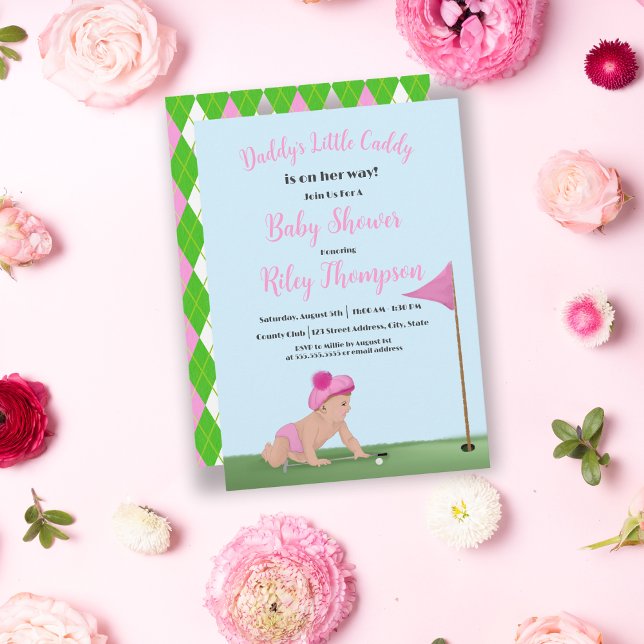 Painting Of Golf Baby Girl Sweet Caddy Baby Shower Invitation (Creator Uploaded)