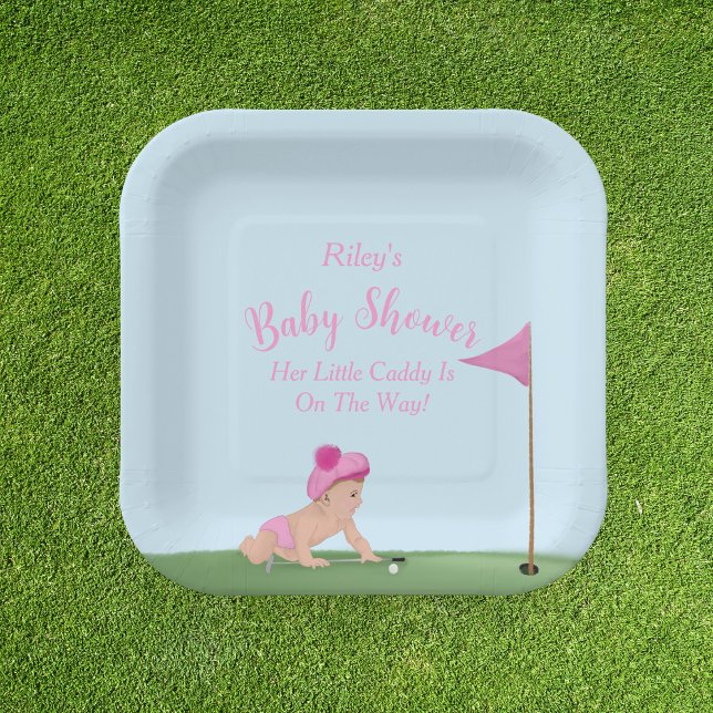 Painting Of Golf Baby Girl Sweet Caddy Baby Shower Paper Plate (Creator Uploaded)