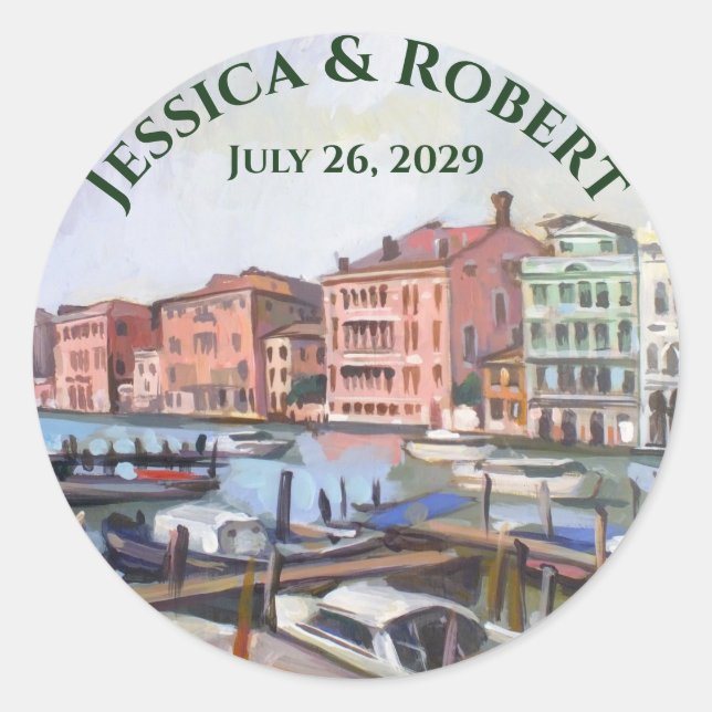 Painting of Grand Canal, Venice, Italy Wedding Classic Round Sticker (Front)