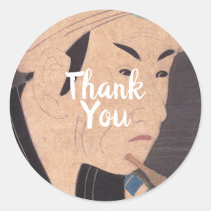 Painting of Japanese Kabuki Actor Thank You Classic Round Sticker