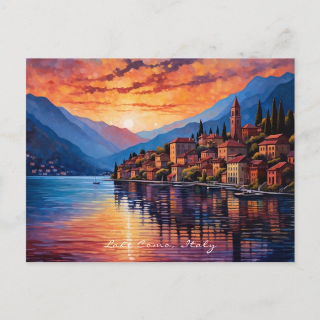 Painting of Lake Como Sunset | Italy Travel | Art Postcard (Front)