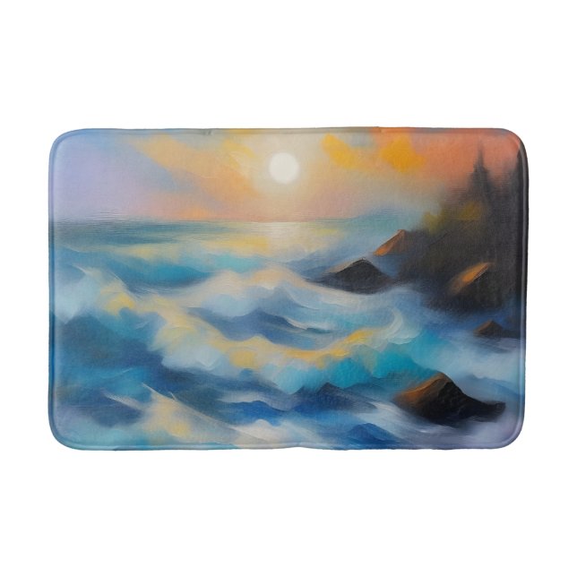 Painting of light blue sea waves under the sun bath mat (Front)